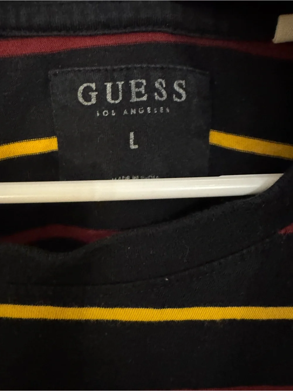 Guess Black Tee with Yellow & Maroon Stripes - Picture 2 of 3